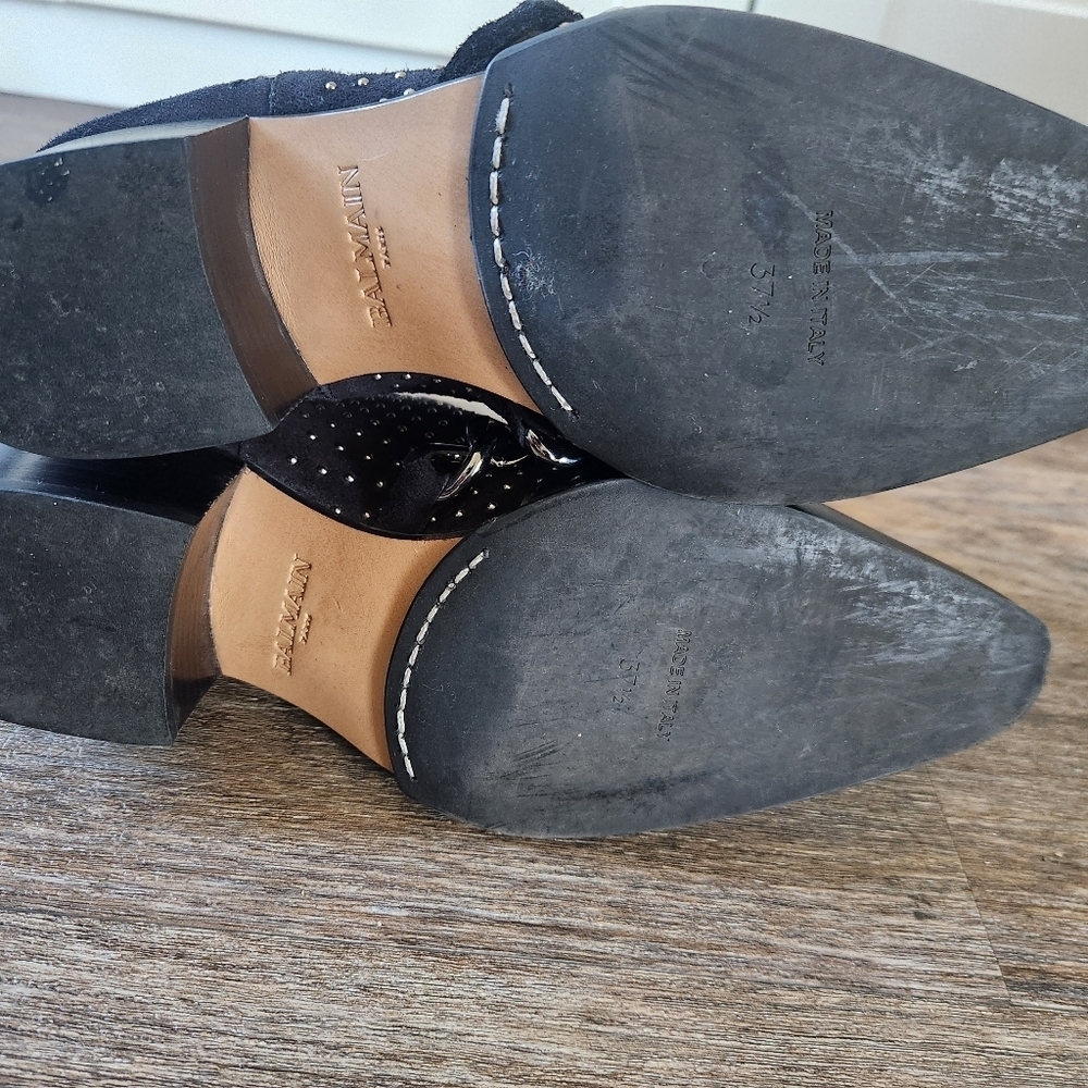 Balmain Paris Ella Studded Leather Ankle Boots w Chain Detail Black 37.5 us 7.5 - Picture 7 of 16